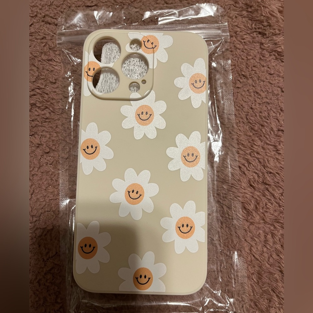Cute white Orange smile Flower Print iPhone Premium Case 14 pro max